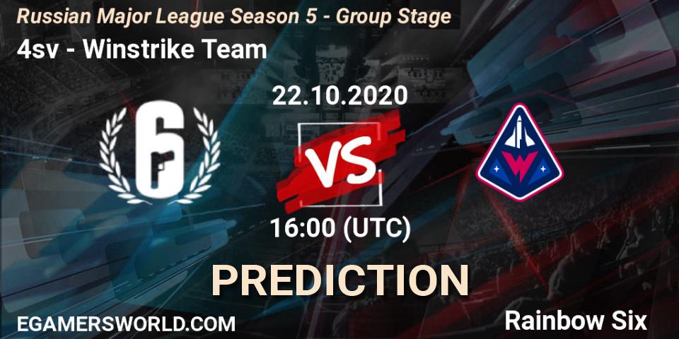 Pronóstico 4sv - Winstrike Team. 22.10.2020 at 16:00, Rainbow Six, Russian Major League Season 5 - Group Stage