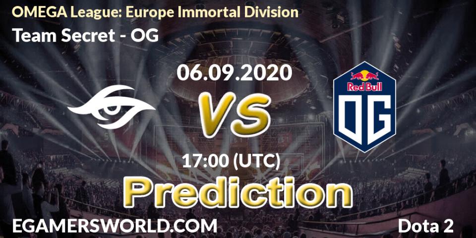 Pronóstico Team Secret - OG. 06.09.2020 at 17:00, Dota 2, OMEGA League: Europe Immortal Division