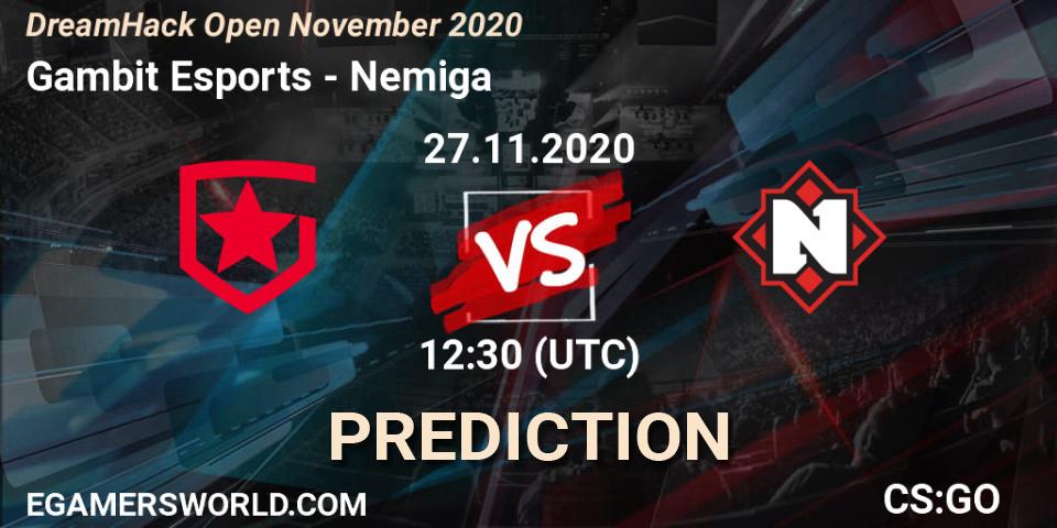 Pronóstico Gambit Esports - Nemiga. 27.11.2020 at 12:10, Counter-Strike (CS2), DreamHack Open November 2020