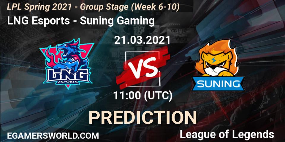Pronóstico LNG Esports - Suning Gaming. 21.03.2021 at 11:00, LoL, LPL Spring 2021 - Group Stage (Week 6-10)