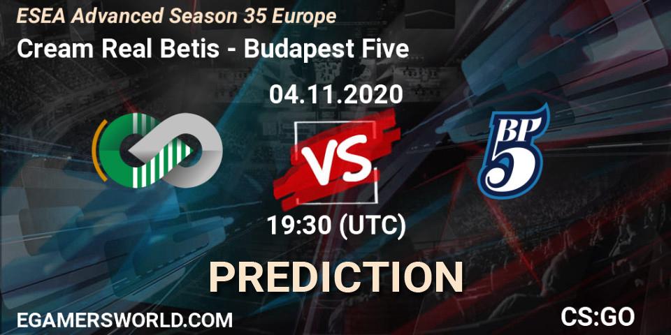 Pronóstico Cream Real Betis - Budapest Five. 04.11.2020 at 18:40, Counter-Strike (CS2), ESEA Advanced Season 35 Europe