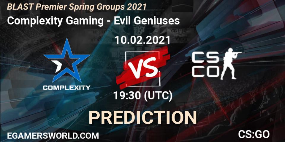 Pronóstico Complexity Gaming - Evil Geniuses. 10.02.21, CS2 (CS:GO), BLAST Premier Spring Groups 2021