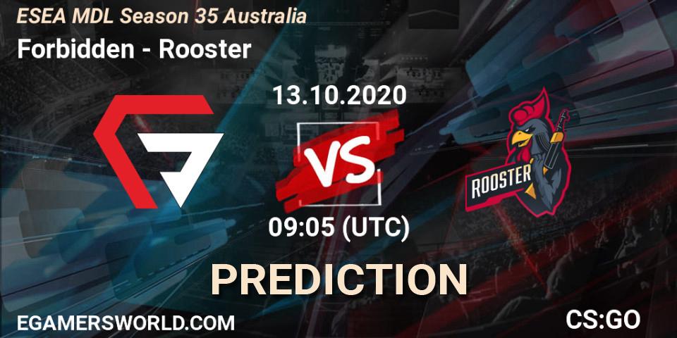 Pronóstico Forbidden - Rooster. 13.10.2020 at 09:05, Counter-Strike (CS2), ESEA MDL Season 35 Australia
