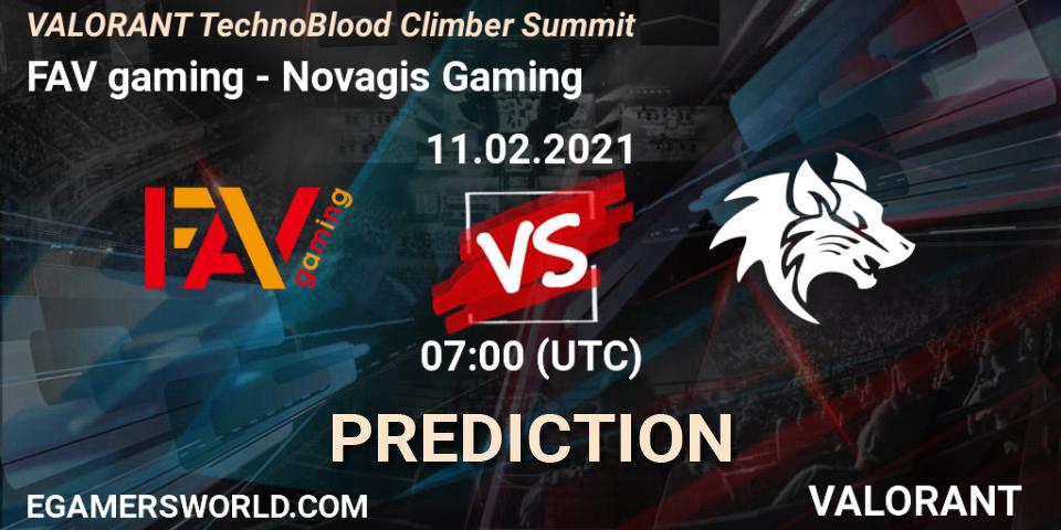 Pronóstico FAV gaming - Novagis Gaming. 11.02.2021 at 07:00, VALORANT, VALORANT TechnoBlood Climber Summit