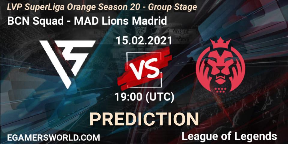 Pronóstico BCN Squad - MAD Lions Madrid. 15.02.2021 at 19:15, LoL, LVP SuperLiga Orange Season 20 - Group Stage