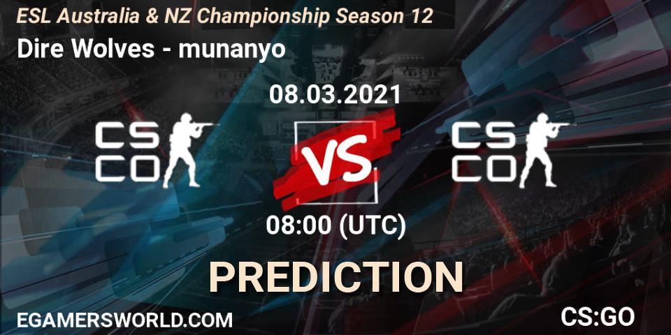 Pronóstico Dire Wolves - munanyo. 08.03.2021 at 08:10, Counter-Strike (CS2), ESL Australia & NZ Championship Season 12