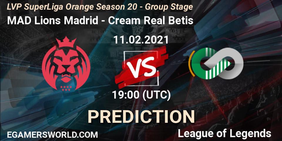Pronóstico MAD Lions Madrid - Cream Real Betis. 11.02.2021 at 19:00, LoL, LVP SuperLiga Orange Season 20 - Group Stage