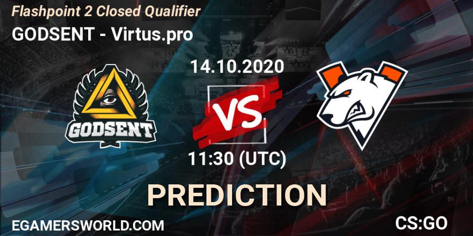 Pronóstico GODSENT - Virtus.pro. 14.10.2020 at 11:30, Counter-Strike (CS2), Flashpoint 2 Closed Qualifier