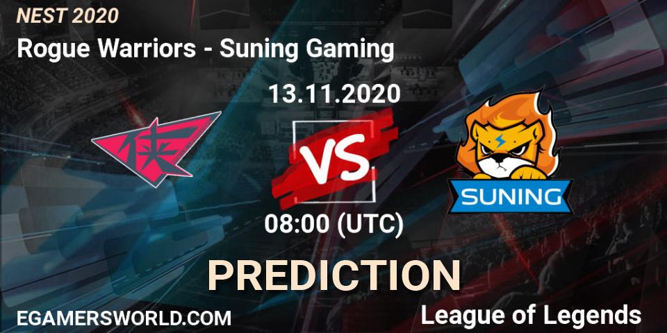 Pronóstico Rogue Warriors - Suning Gaming. 13.11.2020 at 08:00, LoL, NEST 2020