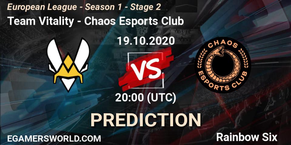 Pronóstico Team Vitality - Chaos Esports Club. 19.10.20, Rainbow Six, European League - Season 1 - Stage 2