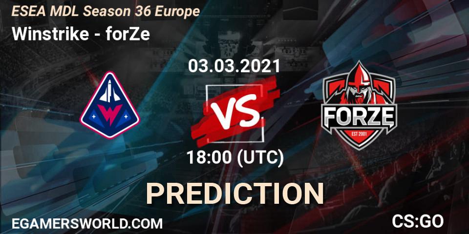 Pronóstico Winstrike - forZe. 03.03.2021 at 18:20, Counter-Strike (CS2), MDL ESEA Season 36: Europe - Premier division