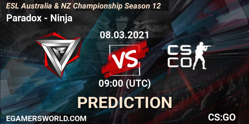Pronóstico Paradox - Ninja. 08.03.2021 at 09:00, Counter-Strike (CS2), ESL Australia & NZ Championship Season 12