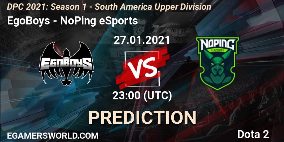 Pronóstico EgoBoys - NoPing eSports. 27.01.2021 at 23:05, Dota 2, DPC 2021: Season 1 - South America Upper Division