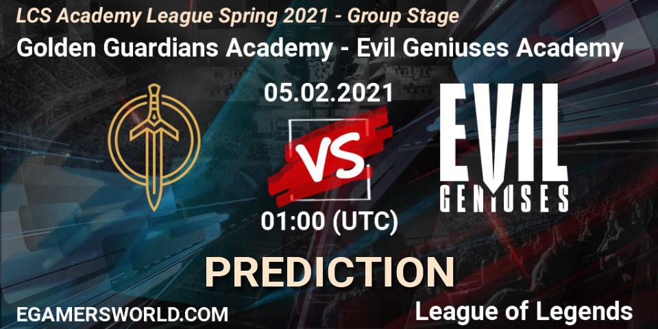 Pronóstico Golden Guardians Academy - Evil Geniuses Academy. 05.02.2021 at 01:00, LoL, LCS Academy League Spring 2021 - Group Stage