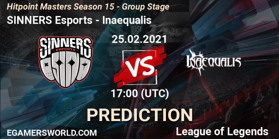 Pronóstico SINNERS Esports - Inaequalis. 25.02.2021 at 17:00, LoL, Hitpoint Masters Season 15 - Group Stage