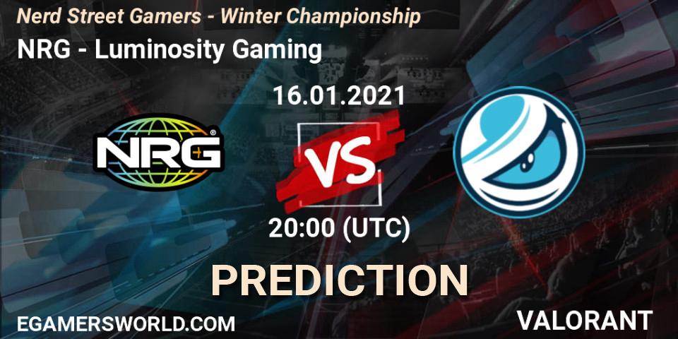 Pronóstico NRG - Luminosity Gaming. 16.01.2021 at 22:45, VALORANT, Nerd Street Gamers - Winter Championship