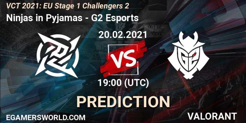 Pronóstico Ninjas in Pyjamas - G2 Esports. 20.02.2021 at 18:15, VALORANT, VCT 2021: EU Stage 1 Challengers 2