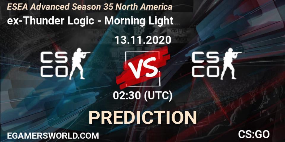 Pronóstico ex-Thunder Logic - Morning Light. 13.11.2020 at 02:00, Counter-Strike (CS2), ESEA Advanced Season 35 North America