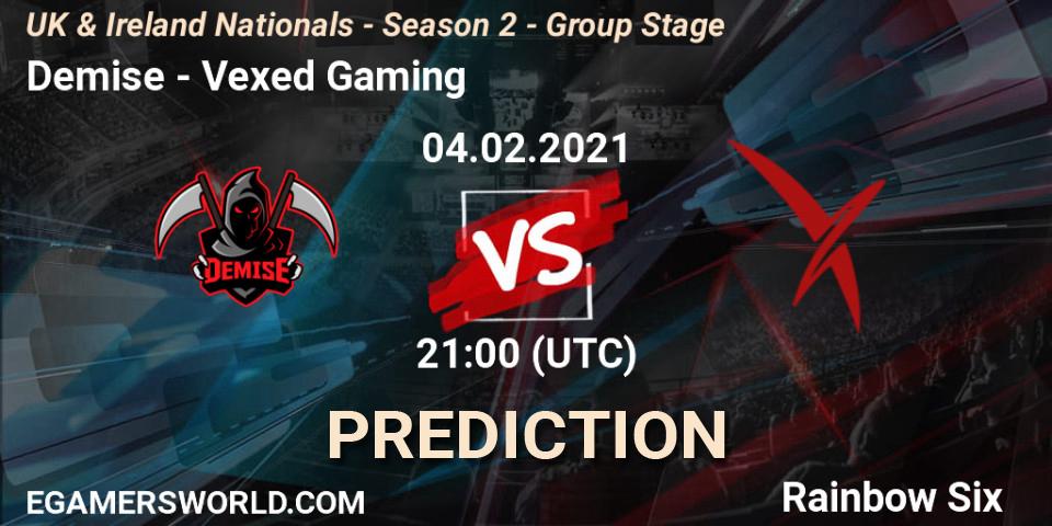 Pronóstico Demise - Vexed Gaming. 04.02.2021 at 21:00, Rainbow Six, UK & Ireland Nationals - Season 2 - Group Stage