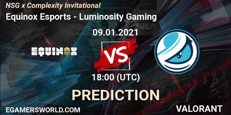 Pronóstico Equinox Esports - Luminosity Gaming. 09.01.2021 at 21:00, VALORANT, NSG x Complexity Invitational