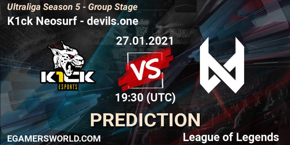 Pronóstico K1ck Neosurf - devils.one. 27.01.2021 at 19:30, LoL, Ultraliga Season 5 - Group Stage