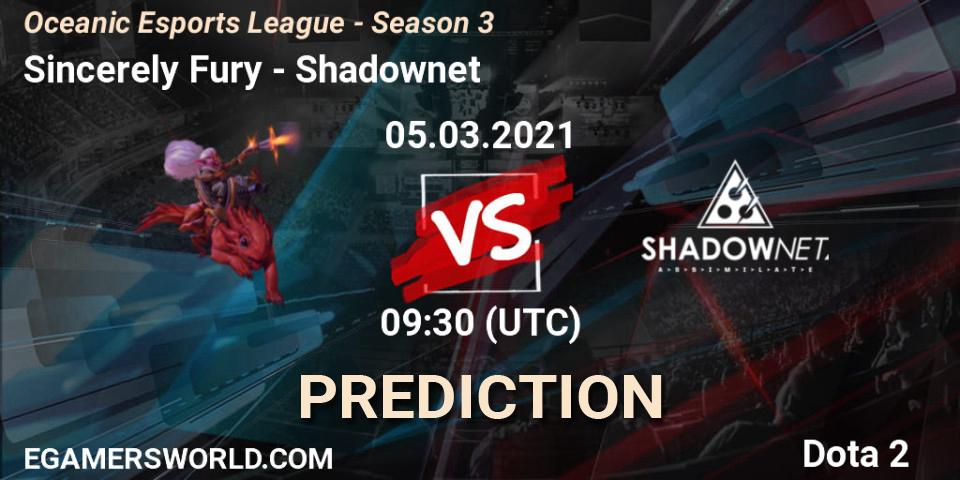 Pronóstico Sincerely Fury - Shadownet. 05.03.2021 at 09:30, Dota 2, Oceanic Esports League - Season 3