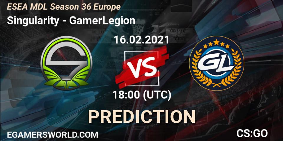 Pronóstico Singularity - GamerLegion. 16.02.2021 at 18:10, Counter-Strike (CS2), MDL ESEA Season 36: Europe - Premier division