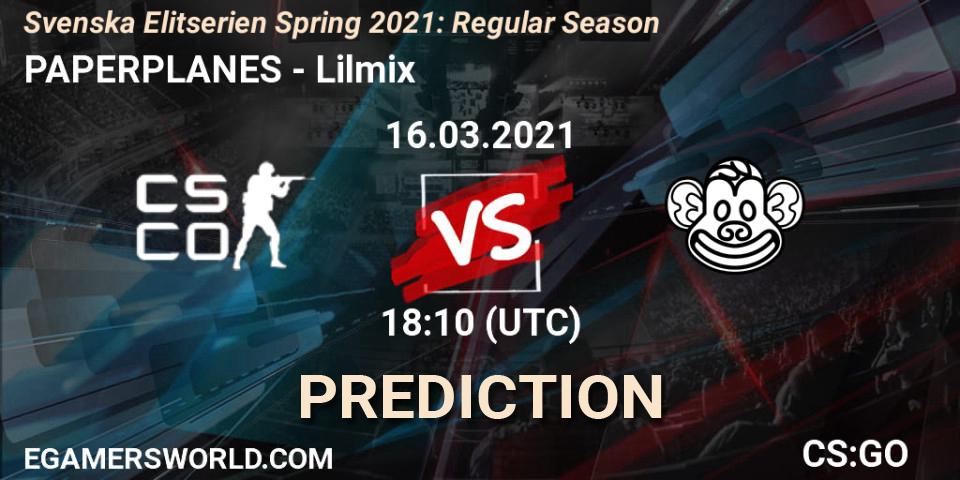 Pronóstico PAPERPLANES - Lilmix. 16.03.2021 at 18:10, Counter-Strike (CS2), Svenska Elitserien Spring 2021: Regular Season