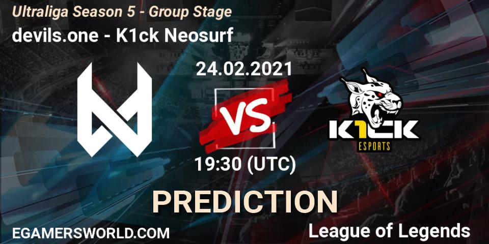 Pronóstico devils.one - K1ck Neosurf. 24.02.2021 at 19:30, LoL, Ultraliga Season 5 - Group Stage