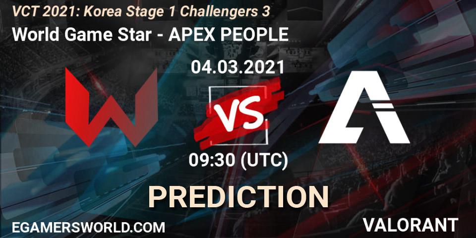 Pronóstico World Game Star - APEX PEOPLE. 04.03.2021 at 09:30, VALORANT, VCT 2021: Korea Stage 1 Challengers 3