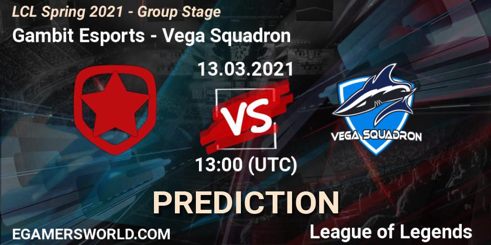 Pronóstico Gambit Esports - Vega Squadron. 13.03.2021 at 13:00, LoL, LCL Spring 2021 - Group Stage