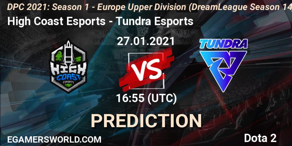 Pronóstico High Coast Esports - Tundra Esports. 27.01.2021 at 16:56, Dota 2, DPC 2021: Season 1 - Europe Upper Division (DreamLeague Season 14)