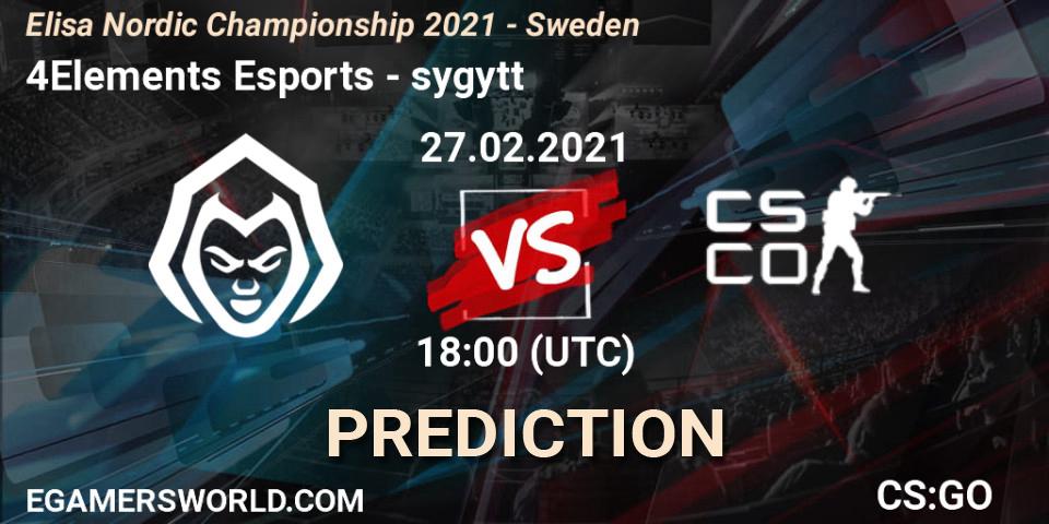 Pronóstico 4Elements Esports - sygytt. 27.02.2021 at 18:00, Counter-Strike (CS2), Elisa Nordic Championship 2021 - Sweden