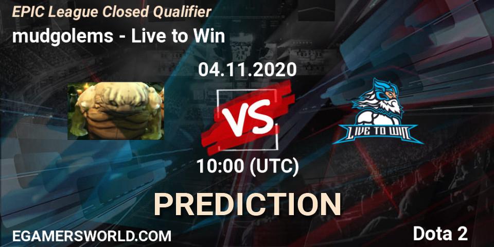 Pronóstico mudgolems - Live to Win. 04.11.2020 at 12:50, Dota 2, EPIC League Closed Qualifier