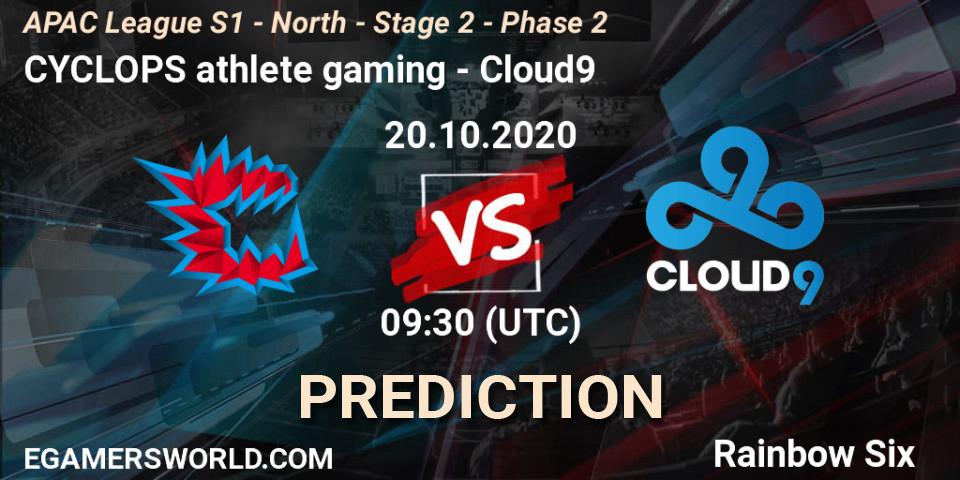 Pronóstico CYCLOPS athlete gaming - Cloud9. 20.10.2020 at 09:30, Rainbow Six, APAC League S1 - North - Stage 2 - Phase 2