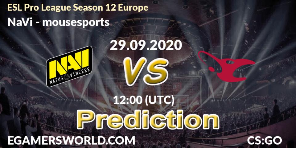 Pronóstico NaVi - mousesports. 29.09.2020 at 15:35, Counter-Strike (CS2), ESL Pro League Season 12 Europe
