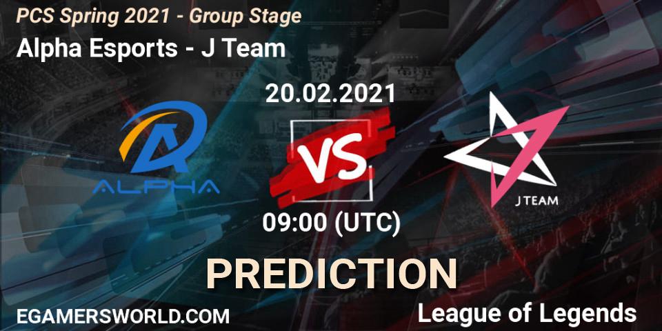Pronóstico Alpha Esports - J Team. 20.02.2021 at 09:00, LoL, PCS Spring 2021 - Group Stage