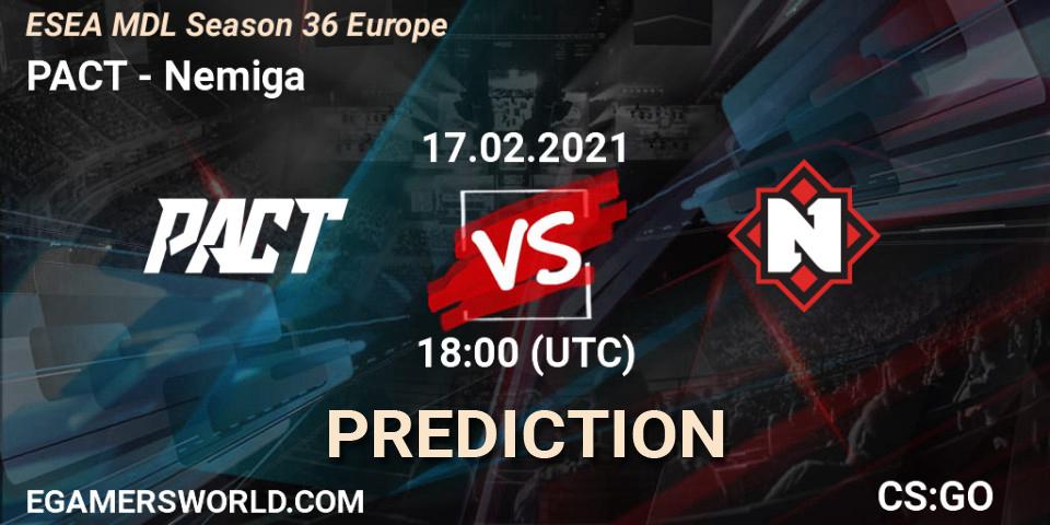 Pronóstico PACT - Nemiga. 15.03.2021 at 18:00, Counter-Strike (CS2), MDL ESEA Season 36: Europe - Premier division