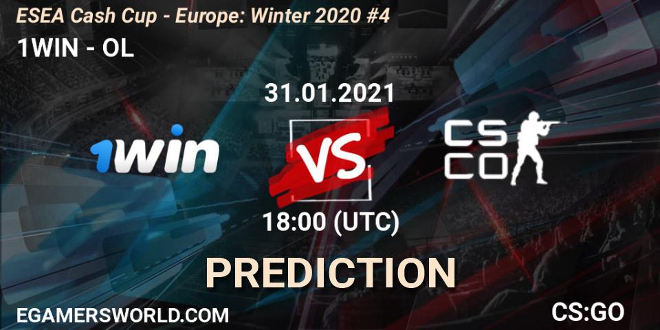 Pronóstico 1WIN - OL. 31.01.2021 at 18:00, Counter-Strike (CS2), ESEA Cash Cup - Europe: Winter 2020 #4