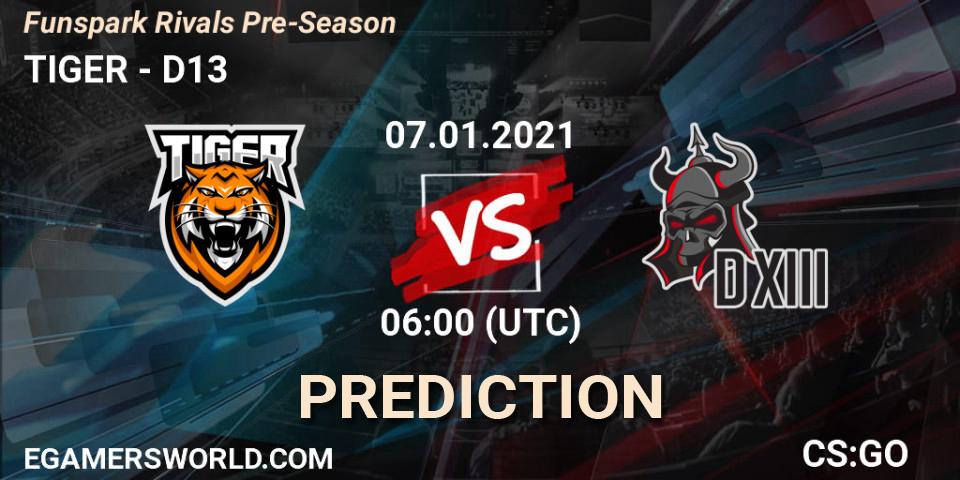Pronóstico TIGER - D13. 07.01.2021 at 06:00, Counter-Strike (CS2), Funspark Rivals Pre-Season