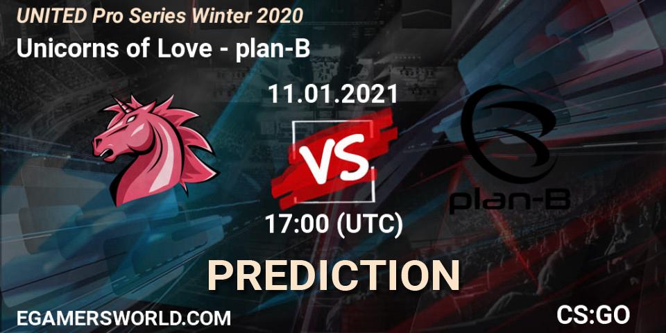 Pronóstico Unicorns of Love - plan-B. 11.01.2021 at 17:00, Counter-Strike (CS2), UNITED Pro Series Winter 2020