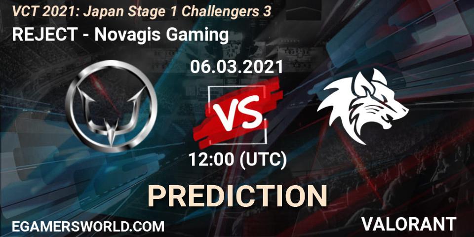 Pronóstico REJECT - Novagis Gaming. 06.03.2021 at 12:40, VALORANT, VCT 2021: Japan Stage 1 Challengers 3