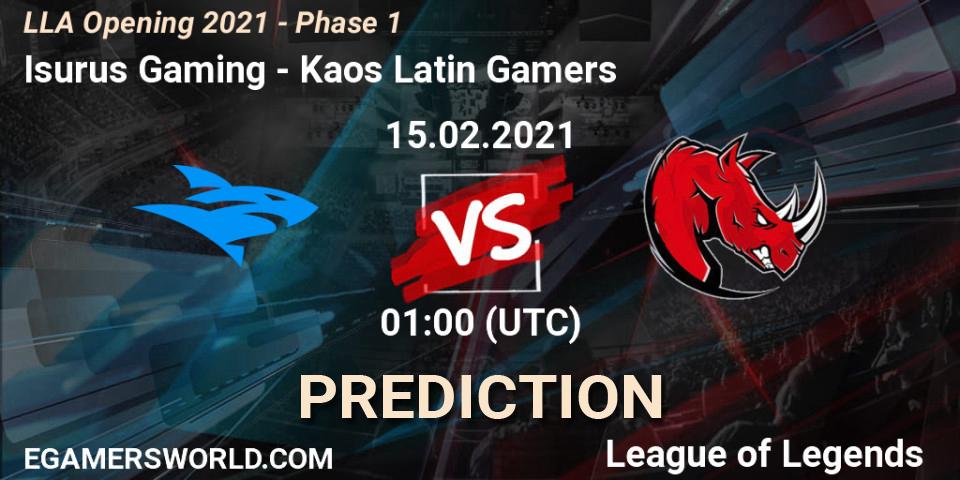 Pronóstico Isurus Gaming - Kaos Latin Gamers. 15.02.2021 at 01:00, LoL, LLA Opening 2021 - Phase 1