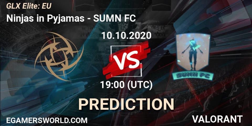 Pronóstico Ninjas in Pyjamas - SUMN FC. 10.10.2020 at 20:30, VALORANT, GLX Elite: EU