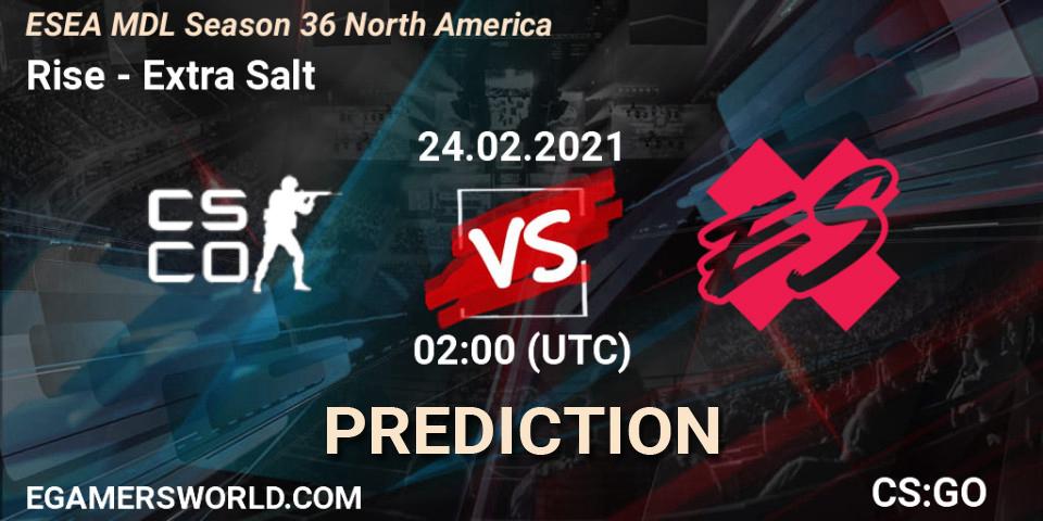 Pronóstico Rise - Extra Salt. 24.02.2021 at 02:00, Counter-Strike (CS2), MDL ESEA Season 36: North America - Premier Division