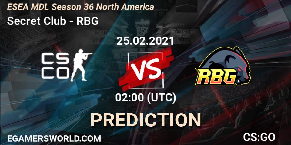 Pronóstico Secret Club - RBG. 25.02.2021 at 02:00, Counter-Strike (CS2), MDL ESEA Season 36: North America - Premier Division