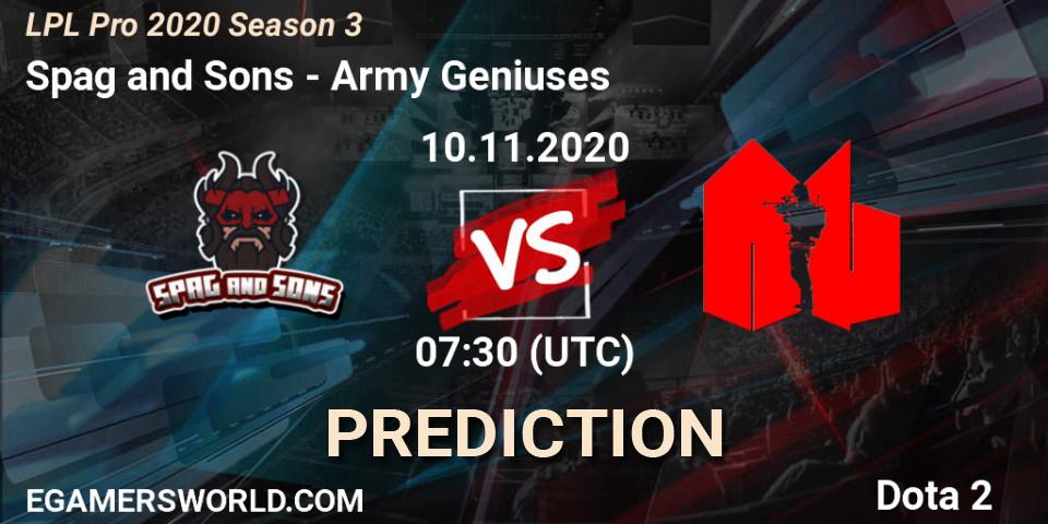 Pronóstico Spag and Sons - Army Geniuses. 10.11.2020 at 07:33, Dota 2, LPL Pro 2020 Season 3