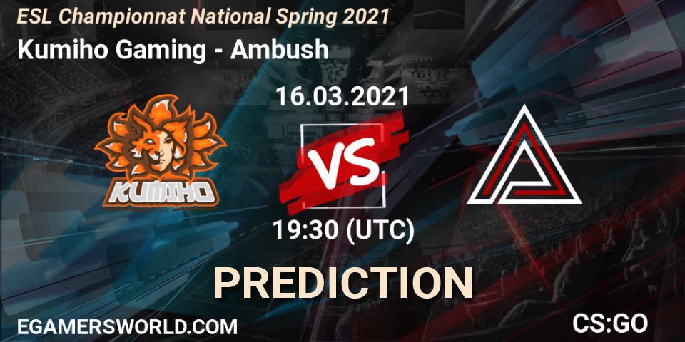 Pronóstico Kumiho Gaming - Ambush. 16.03.2021 at 19:30, Counter-Strike (CS2), ESL Championnat National Spring 2021
