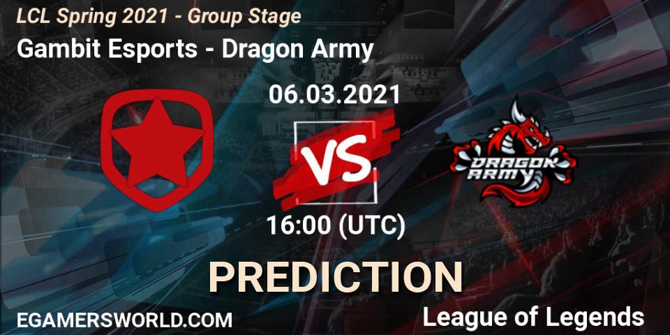 Pronóstico Gambit Esports - Dragon Army. 06.03.2021 at 16:00, LoL, LCL Spring 2021 - Group Stage