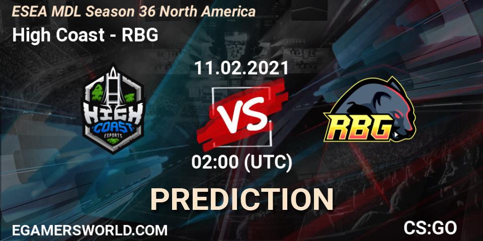 Pronóstico High Coast - RBG. 11.02.2021 at 02:00, Counter-Strike (CS2), MDL ESEA Season 36: North America - Premier Division